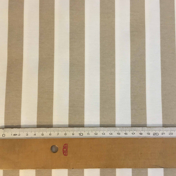 Beige White Stripe Fabric, Tan Upholstery Cotton Duck Canvas Fabric