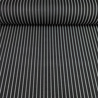 Roll of black fabric with white vertical pin stripes cotton canvas upholstery fabric