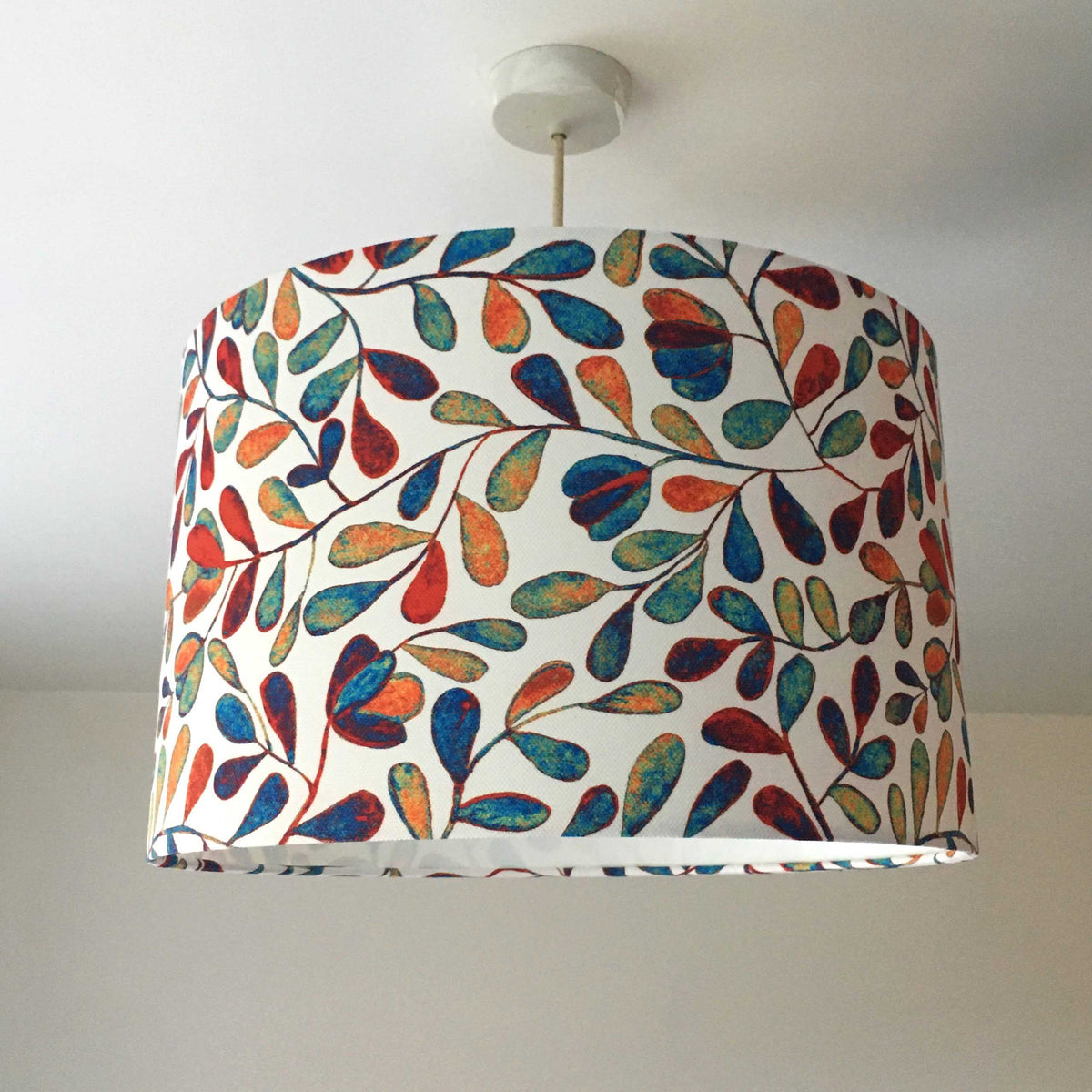 Multi Coloured Lampshade, Watercolour Leaf Print Boho Drum Lamp Shade
