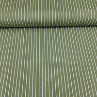 Roll of green fabric with white pinstripes cotton canvas fabric