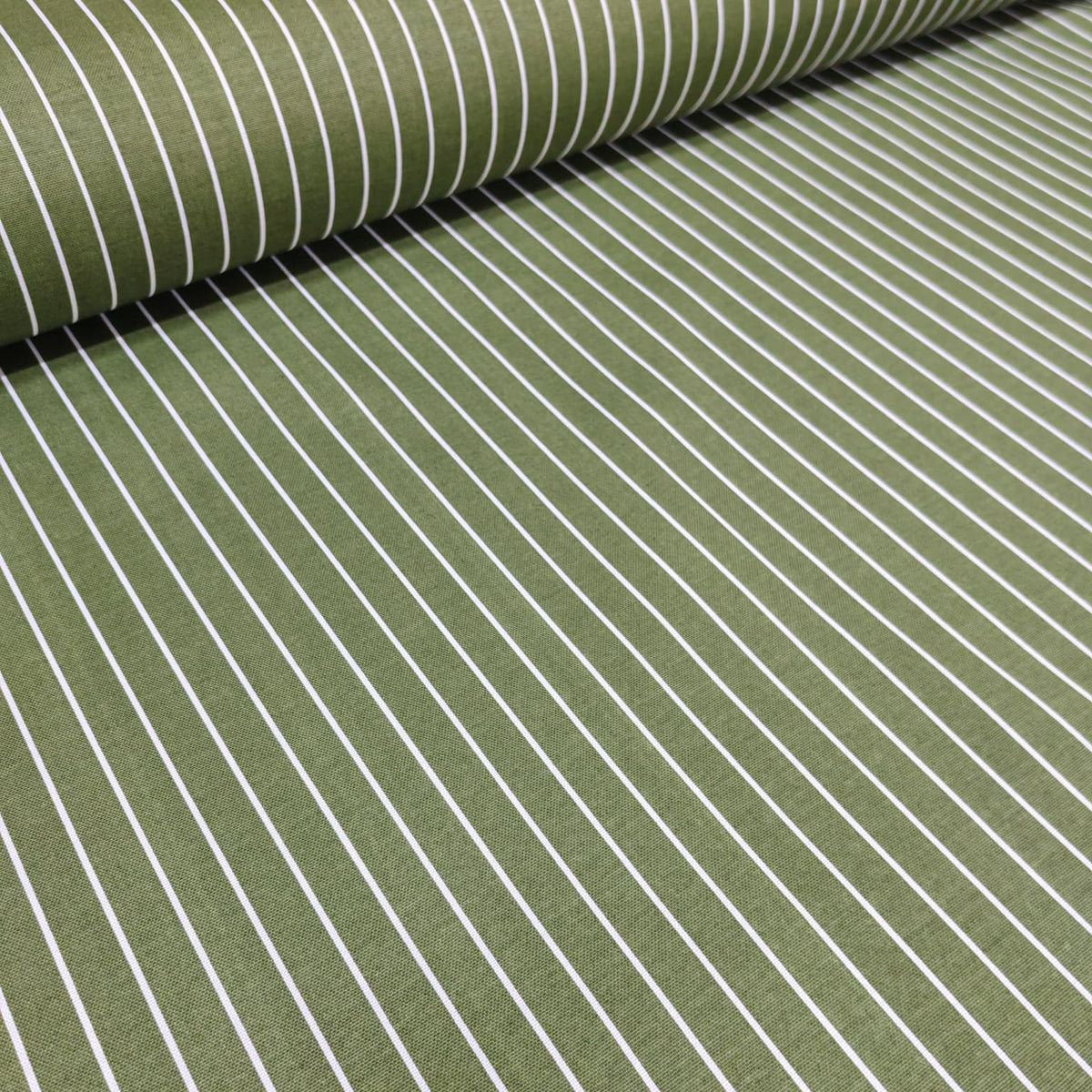 Green fabric with white stripes upholstery fabric