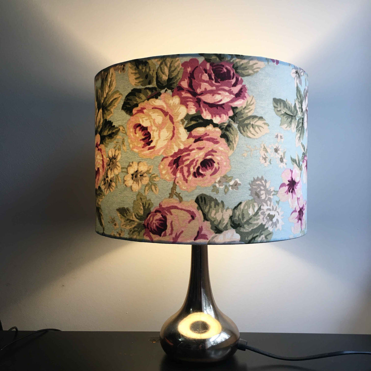 Floral Lampshade, Pink Rose Handmade Lamp Shade, Drum Country Flower Lampshade
