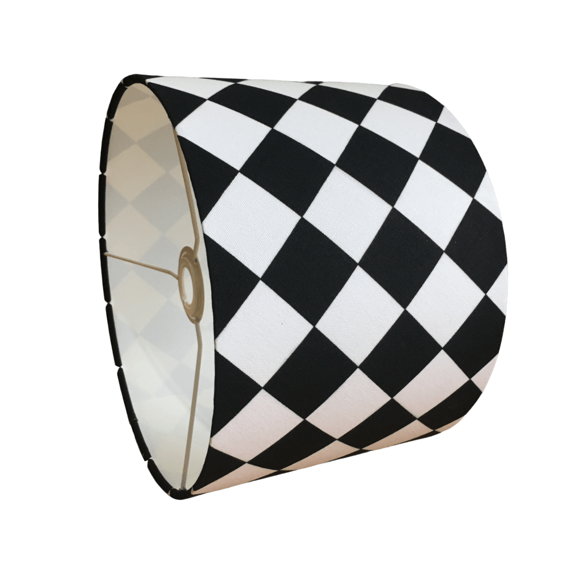Black and white monochrome checkered lampshade for table and floor lamps and ceiling pendants.
