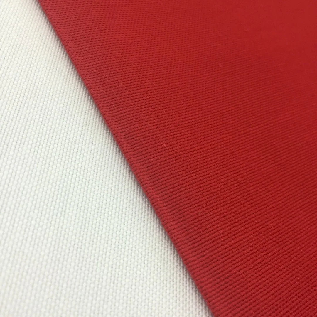 Red water-resistant cotton canvas fabric suitable for upholstery, curtains, cushions, chair covers, bags and sewing projects.