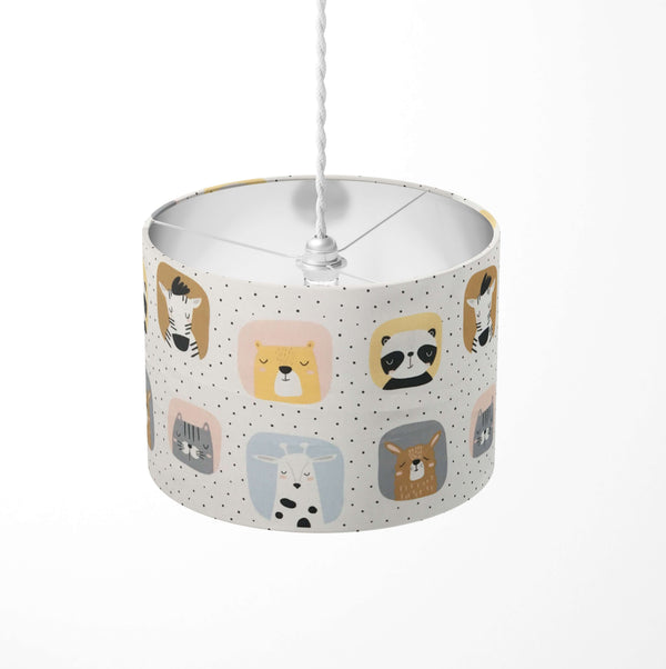 Safari animal patterned kids nursery ceiling lampshade.
