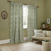 Sanderson Chinese Lanterns Embroidered Sage Green Cream Stripe Curtain