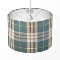 Duck egg lampshade with plaid pattern on a white background.