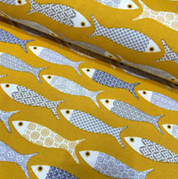 Tropical Fish Fabric, Mustard Yellow Upholstery Curtain Kids Nursery Fabric