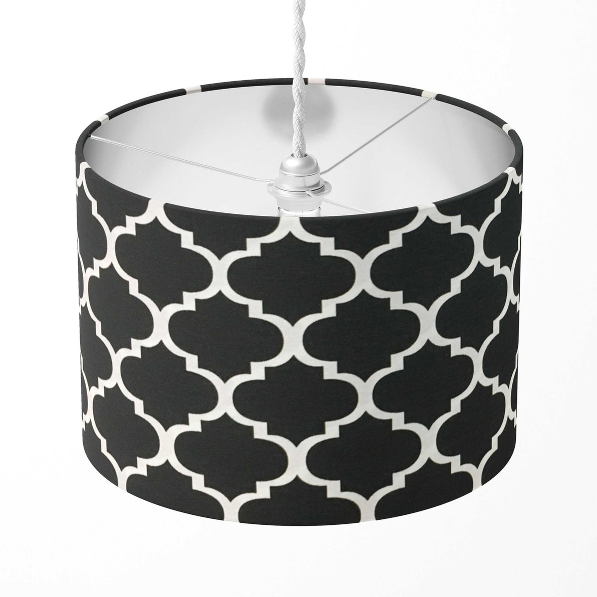 Black and White Geometric Lampshade, Moroccan Trellis Monochrome Lamp Shade