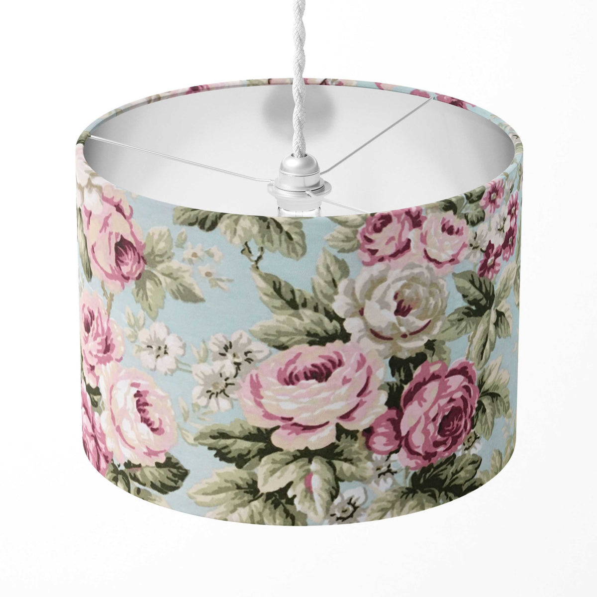 Floral Lampshade, Pink Rose Handmade Lamp Shade, Drum Country Flower Lampshade