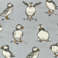 Puffin Fabric, Bird Upholstery Fabric, Blue Animal Print Curtain Fabric