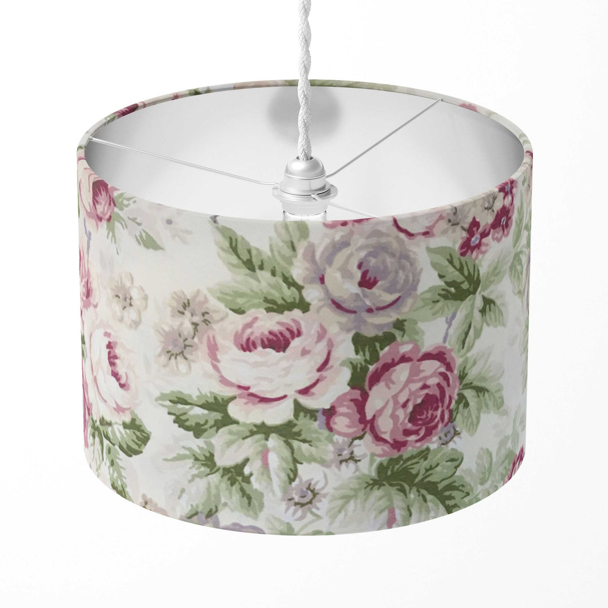 Rose Lampshade, Pink Floral Lamp Shade, Cream Country Cottage Light Shade