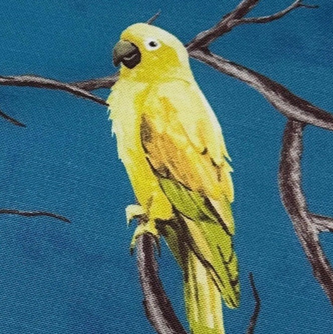 Yellow tropical bird fabric.