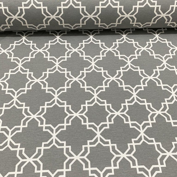 Black and White Geometric Fabric, Lattice Fabric, Cotton Canvas Upholstery Fabric