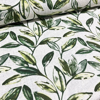 Blue Leaf Upholstery Fabric, Modern Boho Fabric, Linen Look Fabric