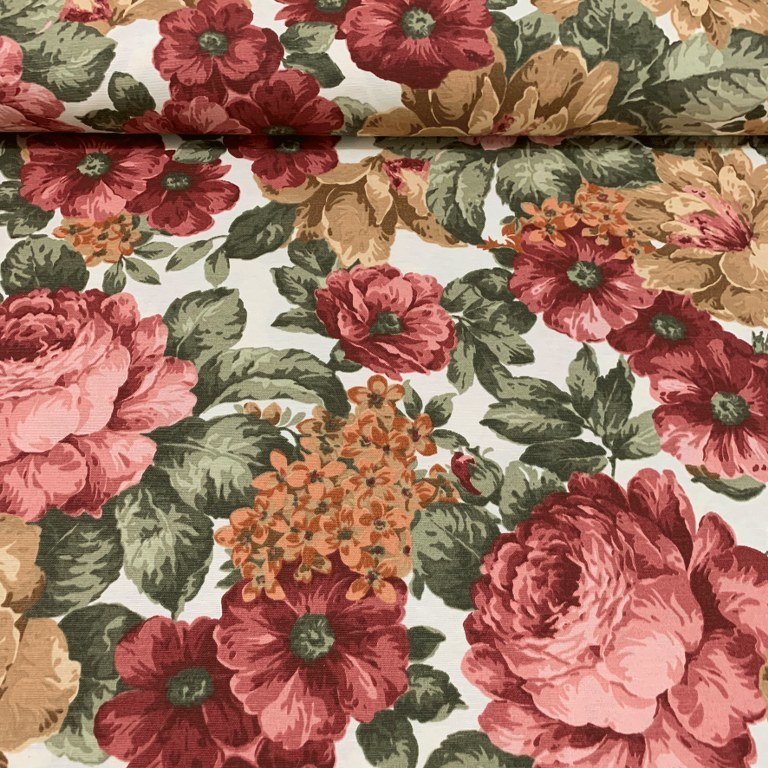 Roses Upholstery Fabric, Large Flower Fabric, Terracotta Floral Curtain Fabric