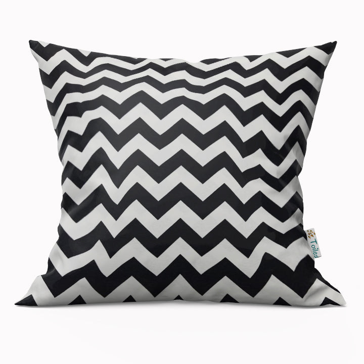 Black White Zig Zag Cushion, Chevron Pillow Cover, Cotton Canvas Throw