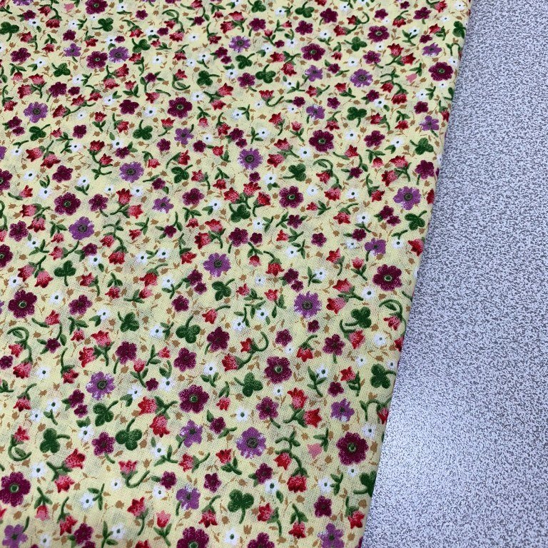 Yellow Floral Cotton Fabric, Small Flower Print Fabric, Dress Fabric