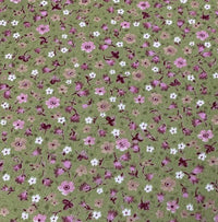 Green Floral Fabric, Cotton Flower Fabric, Small Print Bedding Fabric