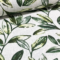 Blue Leaf Upholstery Fabric, Modern Boho Fabric, Linen Look Fabric