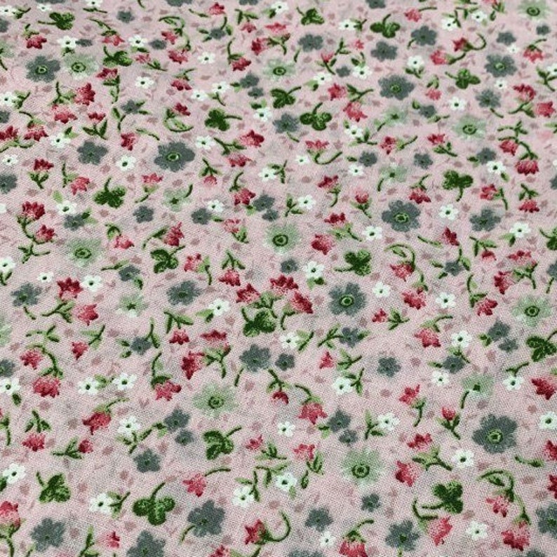 Pink Floral Fabric, Tiny Flower Fabric, Cotton Apparel Print Fabric