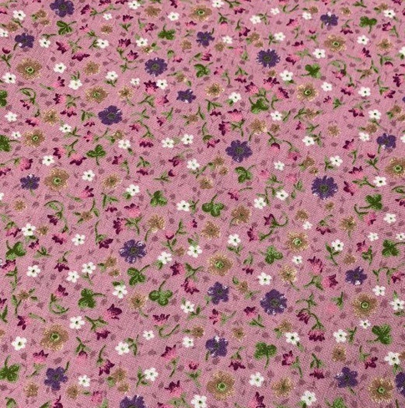 Beige Floral Fabric, Small Flower Fabric, Cotton Dressmaking Fabric