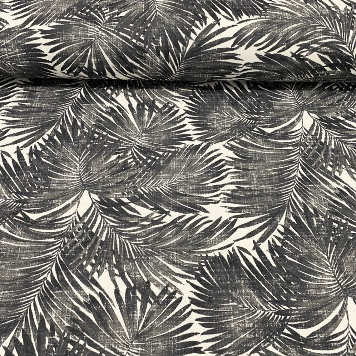 Black palm leaves fabric for upholstery and curtain projects.