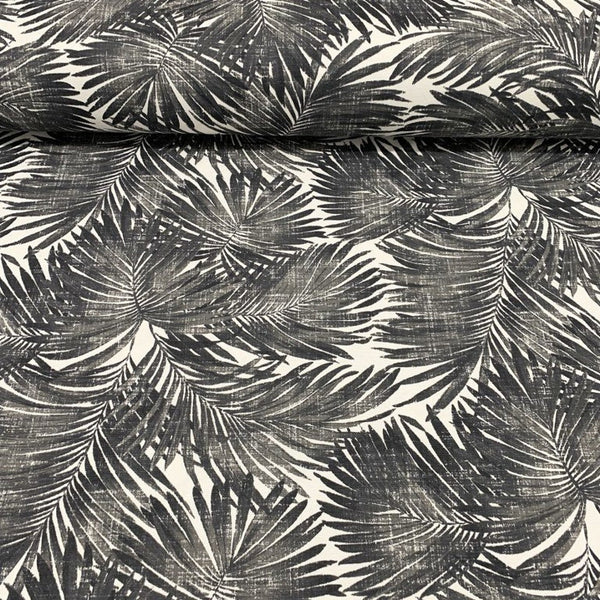 Black palm leaves fabric for upholstery and curtain projects.