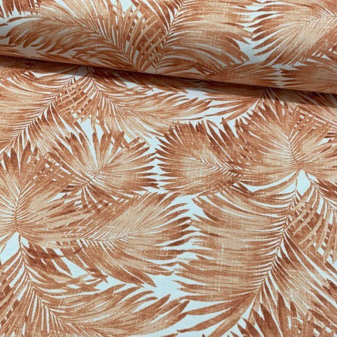 Tropical Upholstery Fabric, Black Palm Leaves Exotic Cotton Curtain Fabric