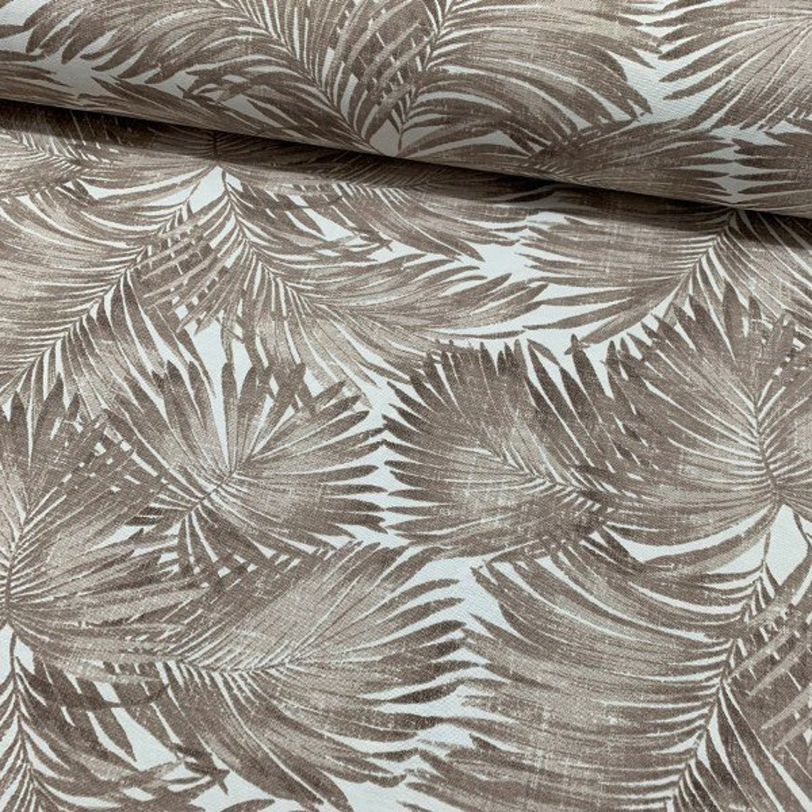Brown palm leaves fabric for upholstery and curtain projects.